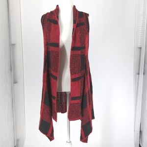 Joseph Asymmetrical Sleeveless Long Cardigan Red/Blk